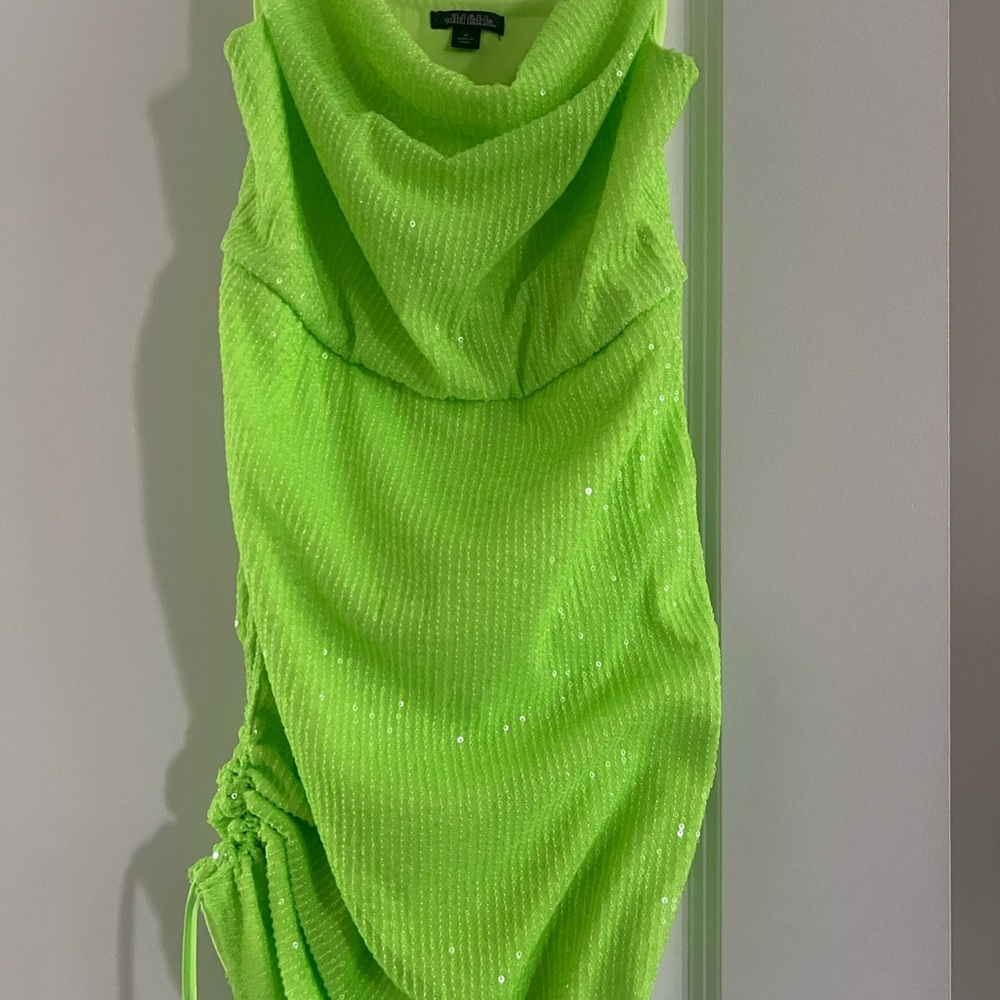 Neon Green sequin for Sleeveless Dress